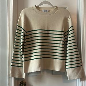 & Other Stories Cream and Green Crew Neck Sweater